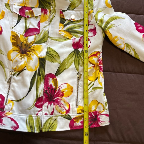 Pamela McCoy Colorful Plumeria Patterned Cotton Blend Jacket | Womens XS - Picture 9 of 9